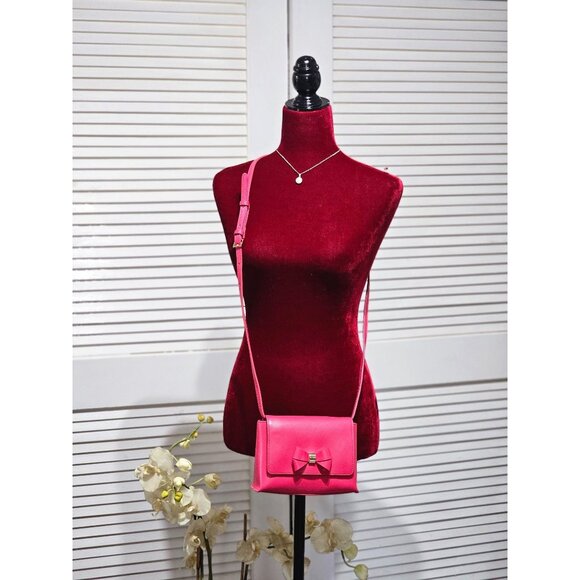Ted Baker Women's Fuchsia Leather Angiee Bow Detail Shoulder Bag Size Small 2173 - Picture 2 of 12